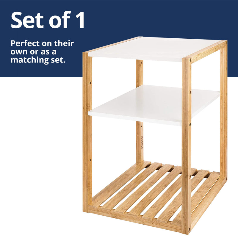 STNDRD. Modern Bamboo Nightstand White Bedside Table Set of 1 17" x 17" x 25"