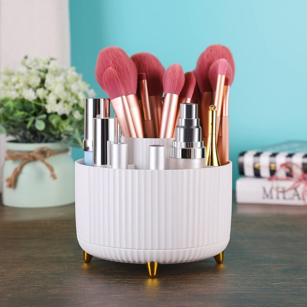 MASUGER 360° Rotating Makeup Brush Holder Organizer 5 Slot Vanity Decor White