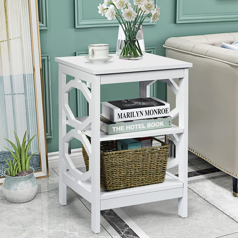 Kotek 3 Tier White Nightstand with Storage Shelves