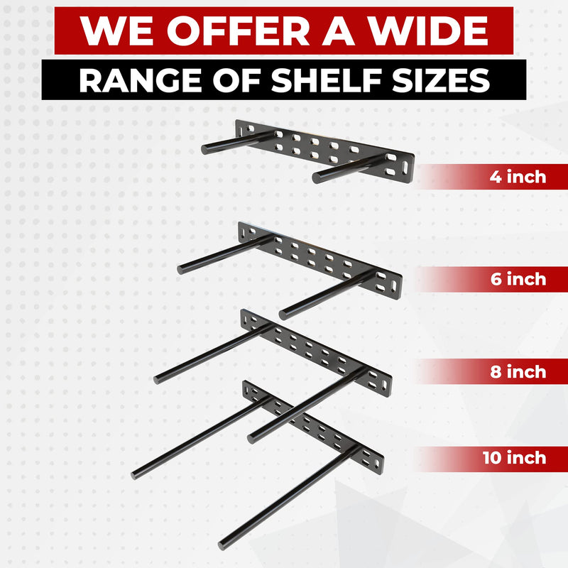 Heavy Duty Black Floating Shelf Brackets - 11 Inch with 4 Inch Rods