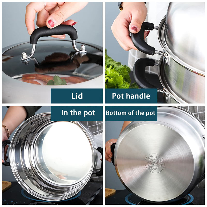 MANO Steamer Pot for Cooking 11.8 inch Steam Pots with Lid 2 tier Stainless Steel