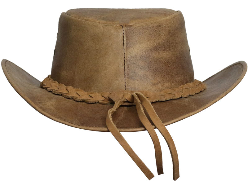 Brandslock Cowboy Hat Leather Outback Sun Hat With Chin Cord Tan Medium