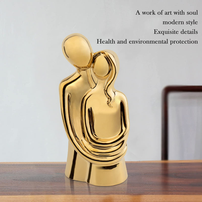 Notakia Hugging Couple Gold Statue Modern Romantic Home Office Decor