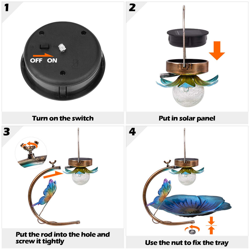 Solar Powered Decorative Bird Feeder with LED Light - 9.5 Inch