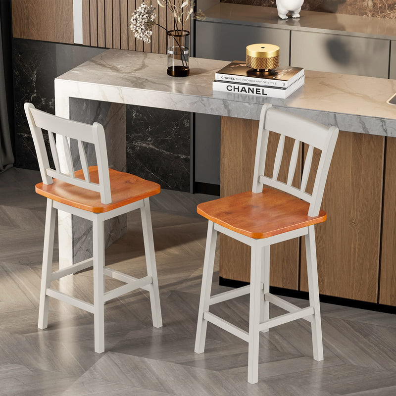 Costway Set of 2 Swivel Bar Stools 24.5 Rubber Wood Chairs With Footrest White