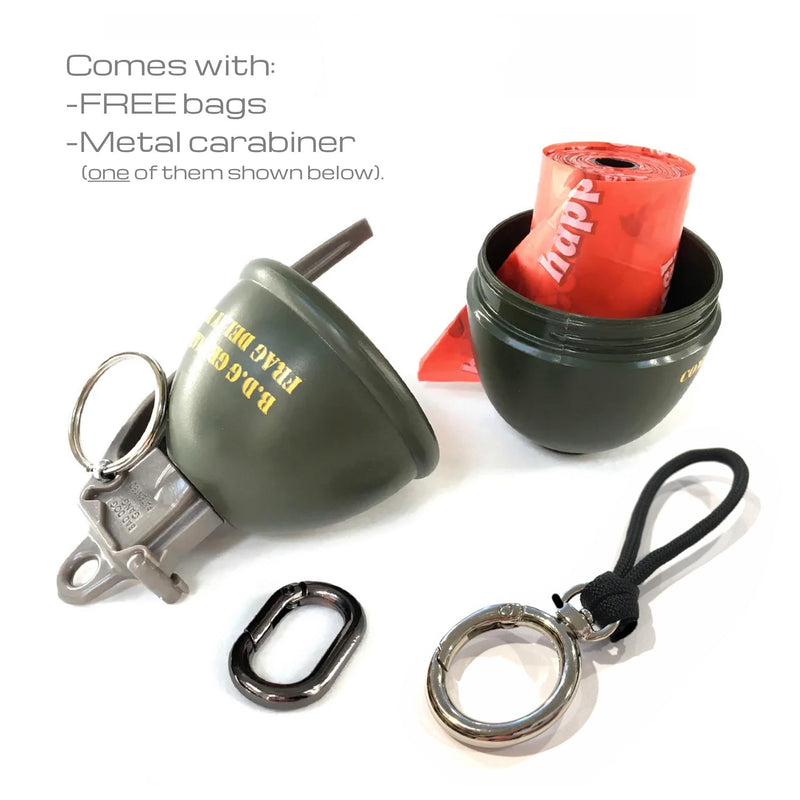 Tactical Poop Bag Holder Dispenser with Carabiner - Grenade Style, 1 Count