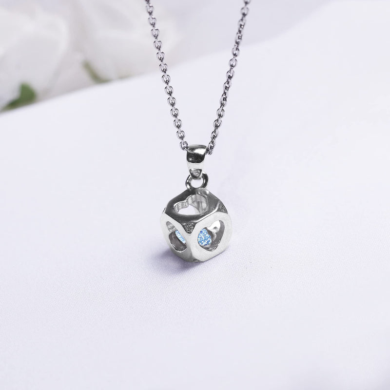 GIVA Women’s 925 Hypoallergenic White Heart Cube Pendant with Link Chain Necklace for Girl and Women Chain Pendants with Certificate of Authenticity and 925 Stamp Jewelry Gifts for Women (Sky blue)