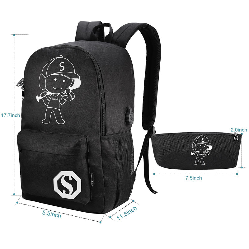 Pawsky Backpacks for Boys Baseball Anime Luminous Backpack with USB Charging