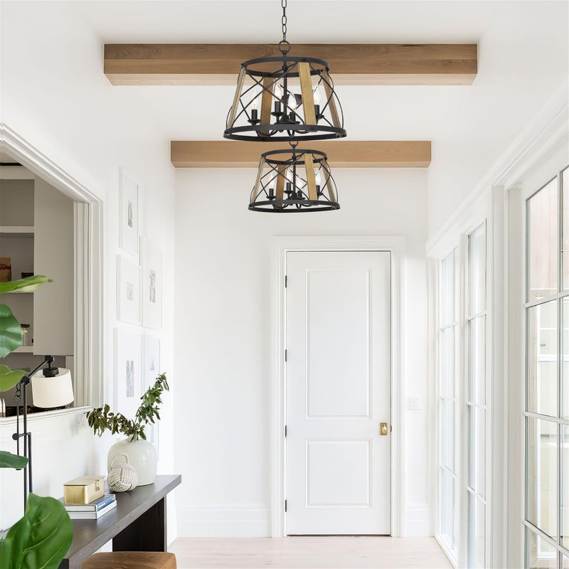 Modern Farmhouse 13 Inch 3 Light Chandelier in Smoked Birch & Textured Black