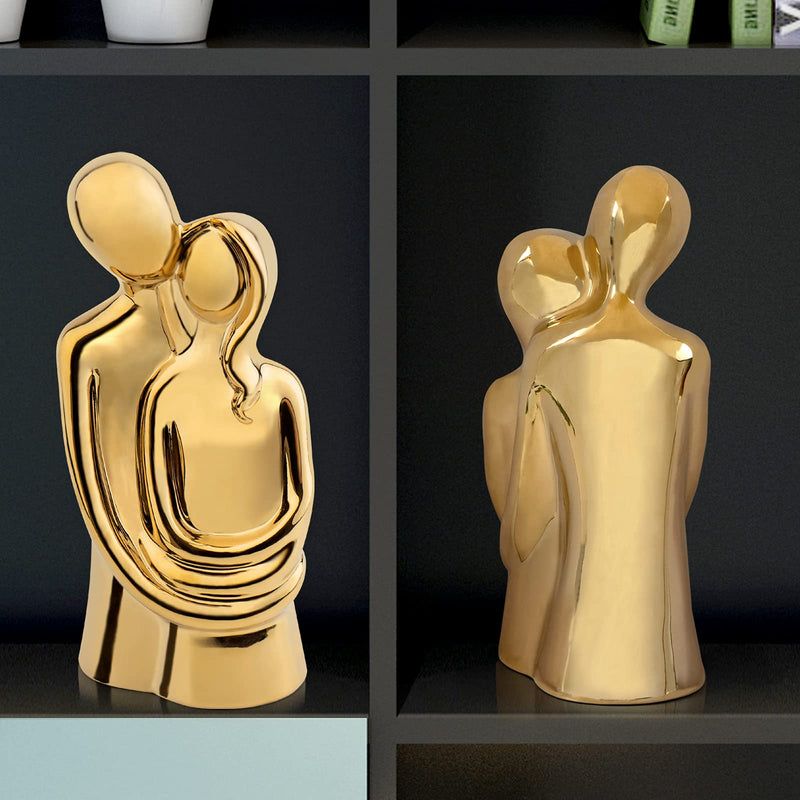 Notakia Hugging Couple Gold Statue Modern Romantic Home Office Decor