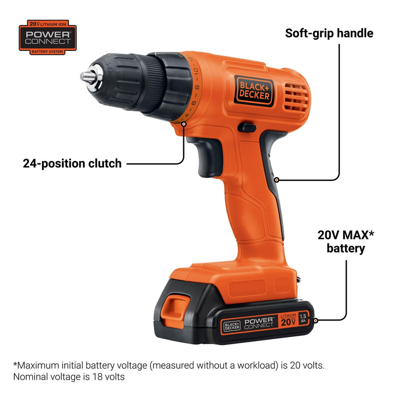 BLACK DECKER 20V Max Cordless Drill Driver with 30 Pc. Accessory Set