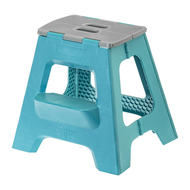 Turquoise Vigar Lightweight Non-Slip 16-Inch Foldable Step Stool