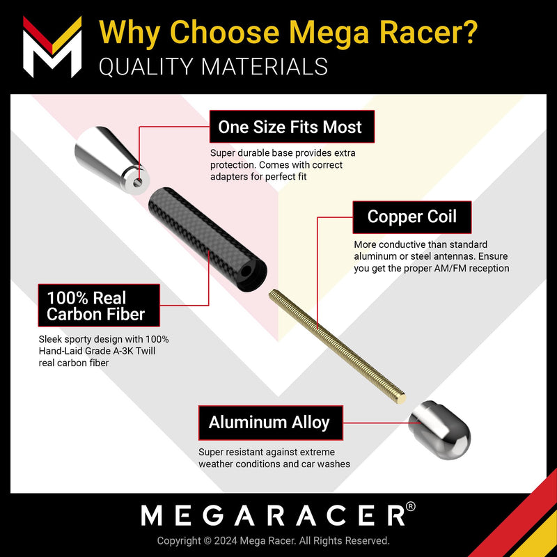 Mega Racer Silver 3.25 in 83 mm Real Carbon Fiber Screw Type Short Antenna