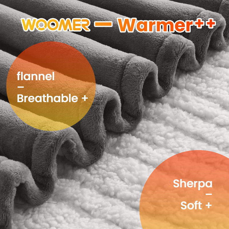 Woomer Heated Blanket Full Size 77x84 Soft Flannel 10 Heat Levels Auto Off