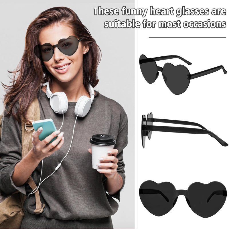 Nachlynn 12 Pairs Rimless Black Heart Sunglasses for Women Party Favors