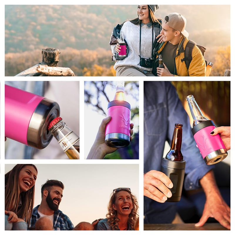 OAKMANN Pink 3-in-1 Beer Bottle & Can Cooler with Opener - 12 Oz