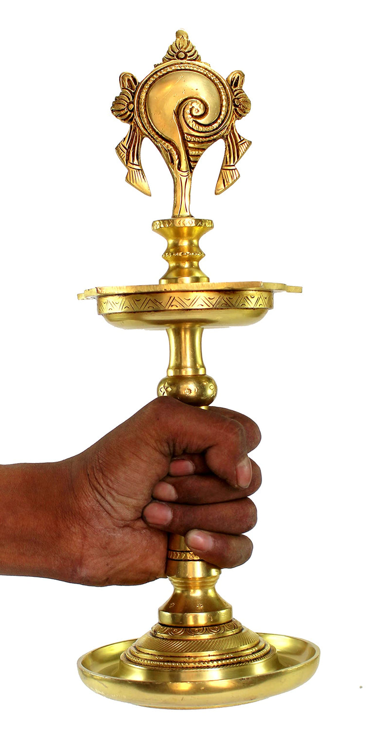 Brass Oil Lamps Shankh Chakra Narayan Diya Deepam Kuthu Vilakku 13 Inches