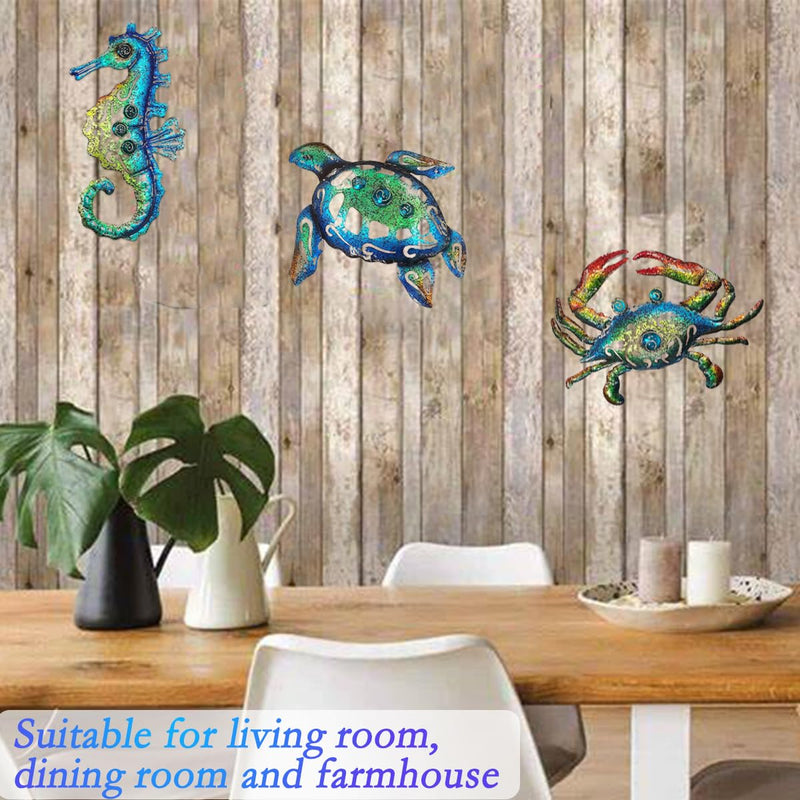 Weibefee Metal Sea Turtle Seahorse Crab Beach Themed Bathroom Wall Art Decor