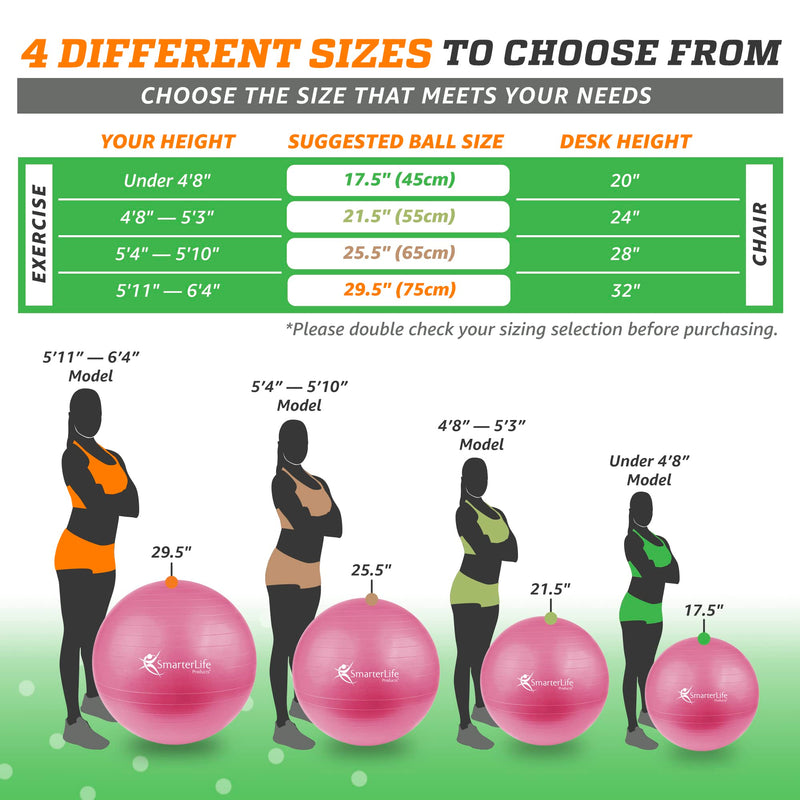 SmarterLife Workout Exercise Ball for Fitness Yoga Stability Birthing 45 cm Pink