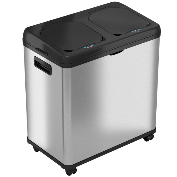 Itouchless 16 Gallon Dual Compartment Trash & Recycle Bin Stainless Steel 8 Gal Each