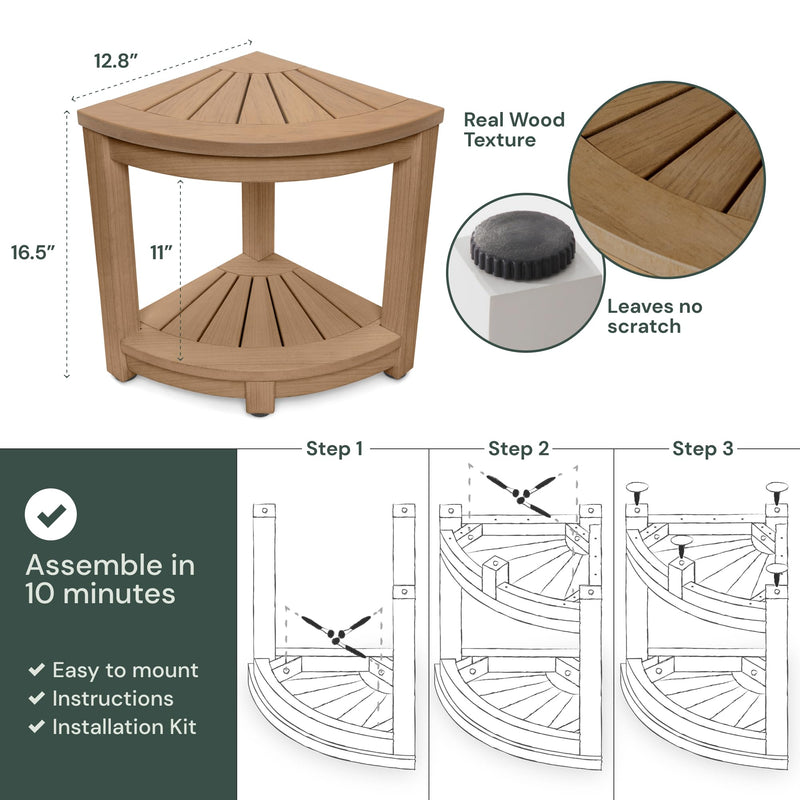 Rohkex Corner Shower Stool Waterproof Heavy Duty Shower Bench for Shaving Legs