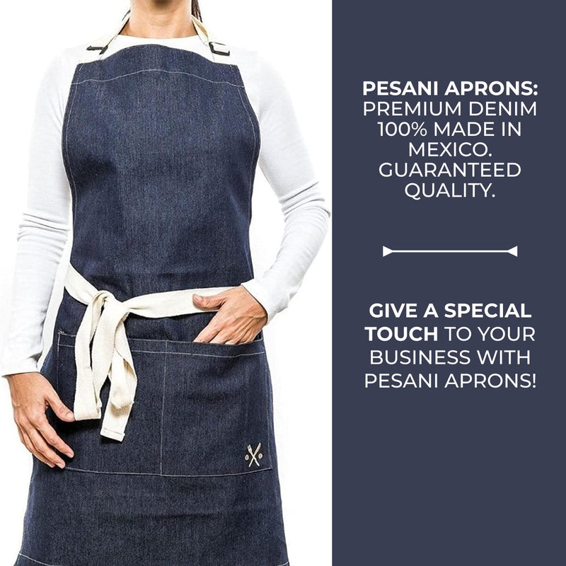 Pesani Basic Denim Chef Apron Adjustable Drawstrings Unisex for Cooking Bbq Grill