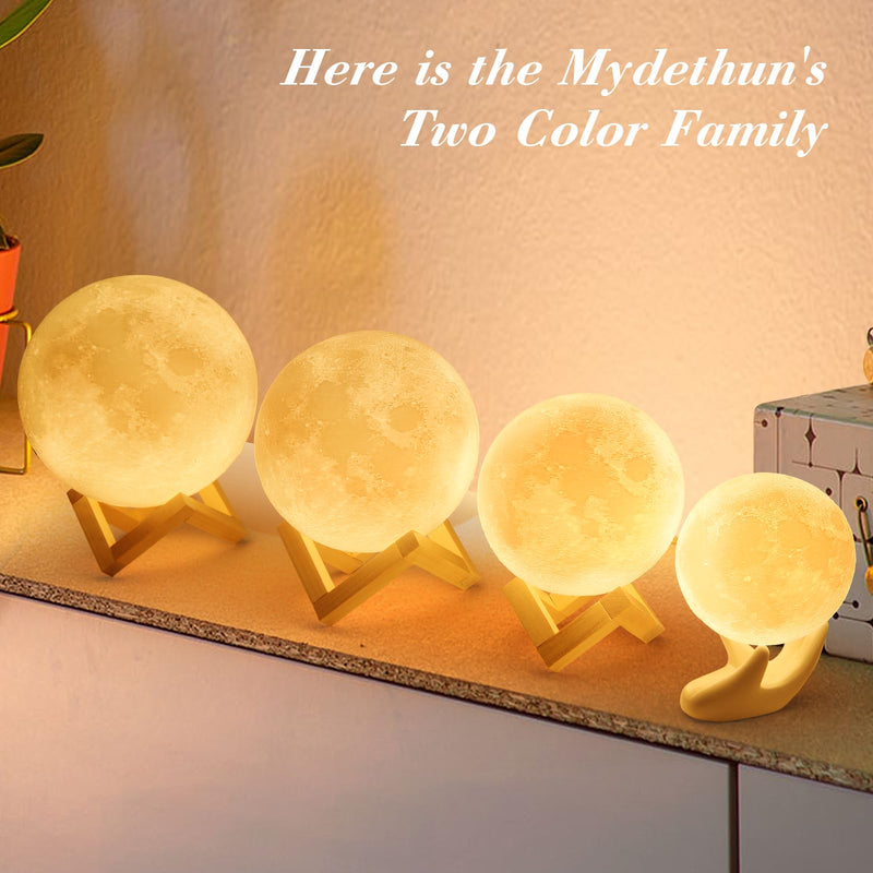 Mydethun 3D Moon Lamp with 4.7 Inch Wooden Base LED Night Light White & Yellow