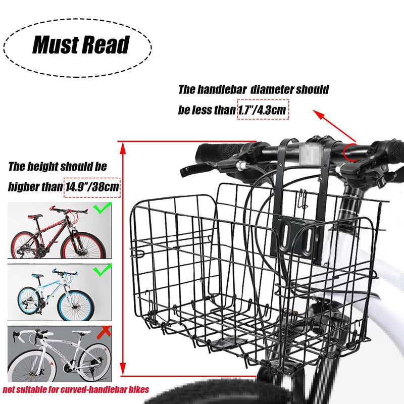 Heavy Duty Folding Bike Basket with Handles, Black