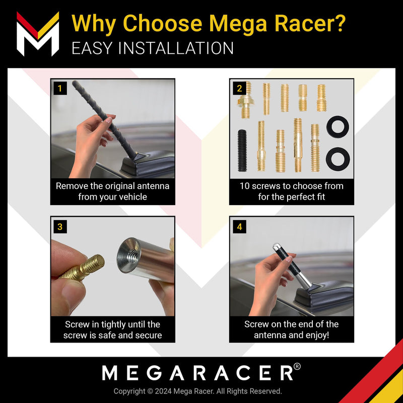 Mega Racer Silver 3.25 in 83 mm Real Carbon Fiber Screw Type Short Antenna