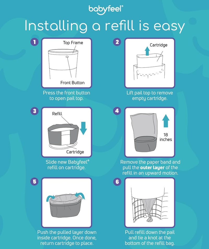 Babyfeel Diaper Pail Refills Compatible with Dekor Classic 8 Pack