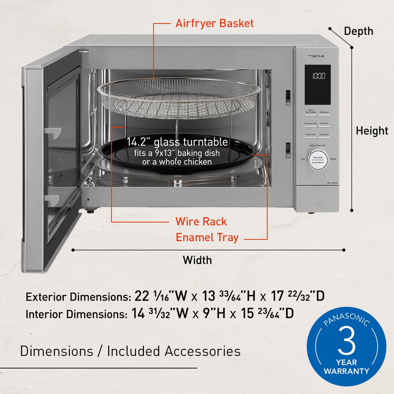 Panasonic HomeChef 4-in-1 Microwave Oven with Air Fryer, Convection Bake, FlashXpress Broiler, Inverter Microwave Technology, 1000W, 1.2 cu ft with Easy Clean Interior - NN-CD87KS (Stainless Steel)