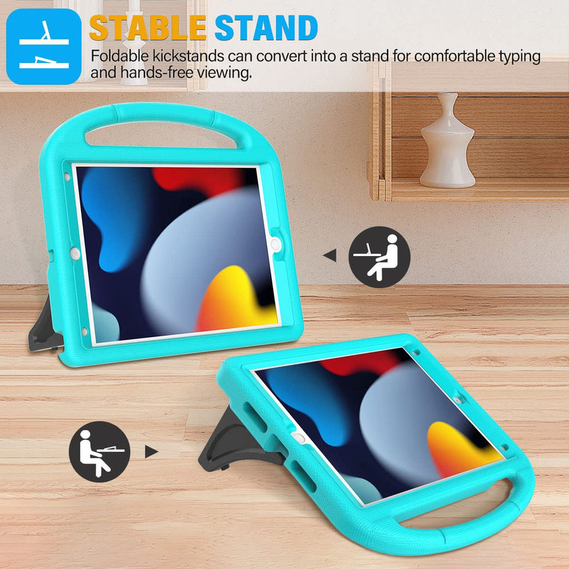 Suplik Kids Case for Ipad 9th 8th 7th Gen Shockproof Handle Stand Cyan