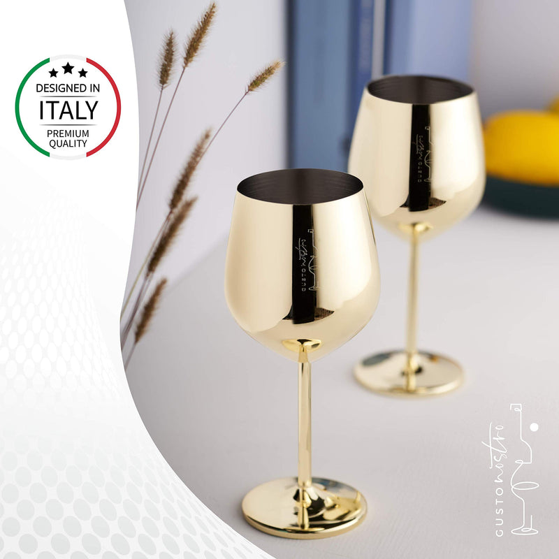 Gusto Nostro Stainless Steel Wine Glasses 18 Oz Gold Unbreakable Set of 4