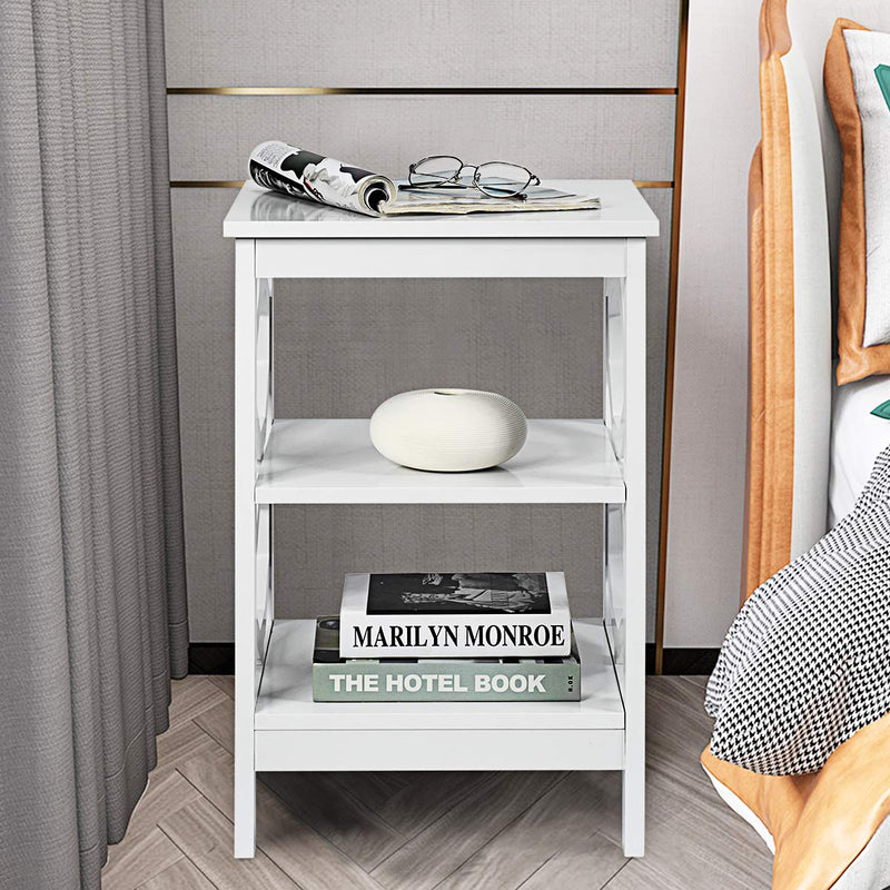 Kotek 3 Tier White Nightstand with Storage Shelves