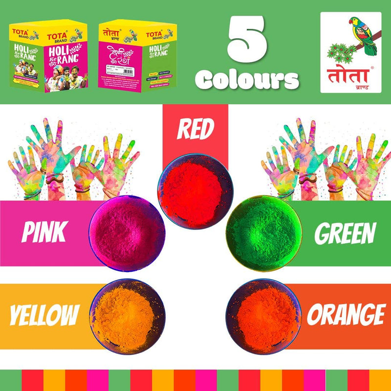 Tota Holi Ke Rang 5 Shades of Gulal Holi Colours Gift Box 375g Nontoxic