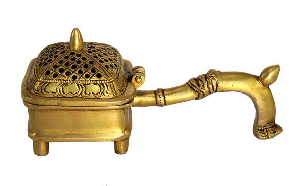 Esplanade Brass Incense Burner Dhoop Dani Stand with Handle 15 Cms Square