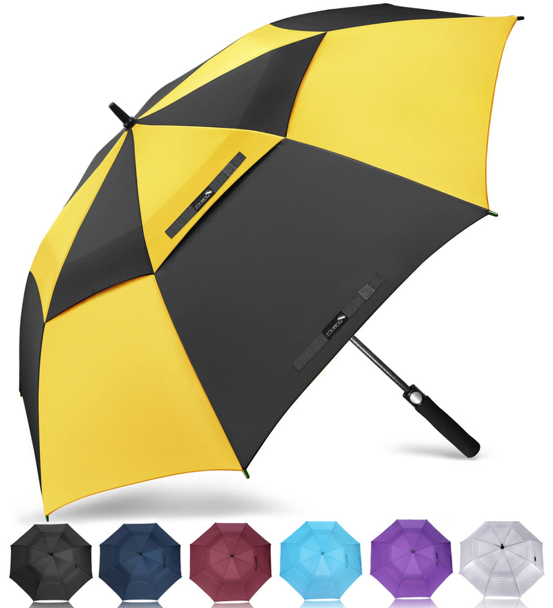 ZOMAKE 68 Inch Windproof Double Canopy Golf Umbrella - Yellow/Black