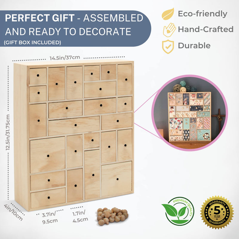 Reusable Wooden Advent Calendar with Drawers 24 Day Countdown