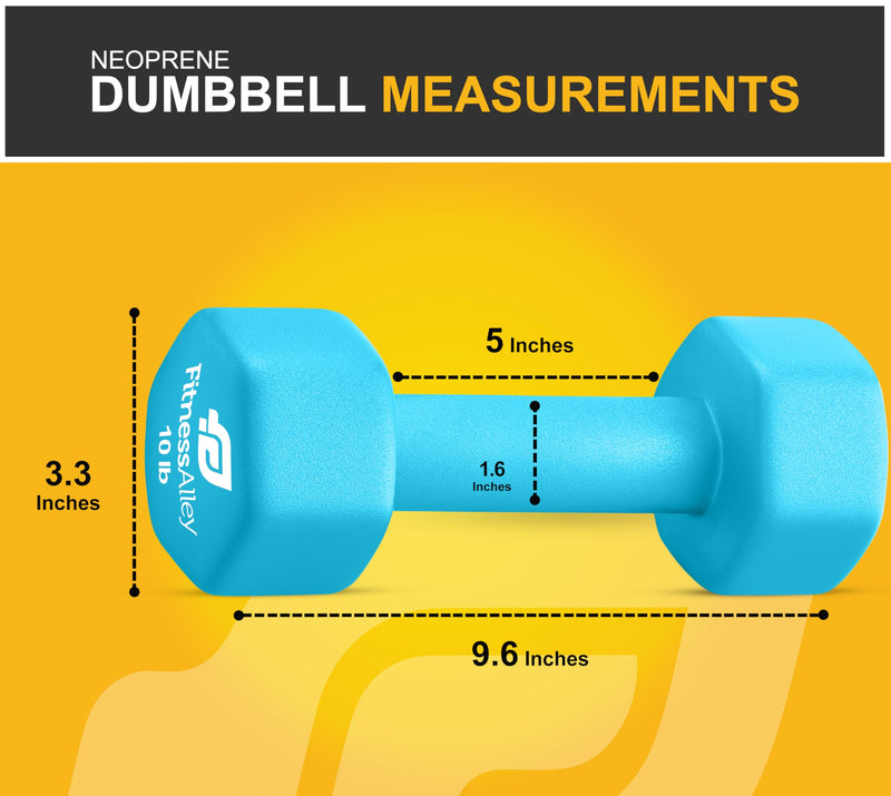 Fitness Alley Neoprene 10lb Dumbbells Set of 2 Anti Roll Hex Hand Weights