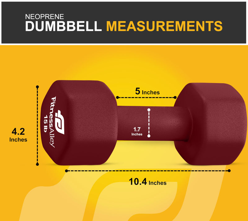 Fitness Alley 15lb Maroon Neoprene Hex Dumbbell Set for Non Slip Grip