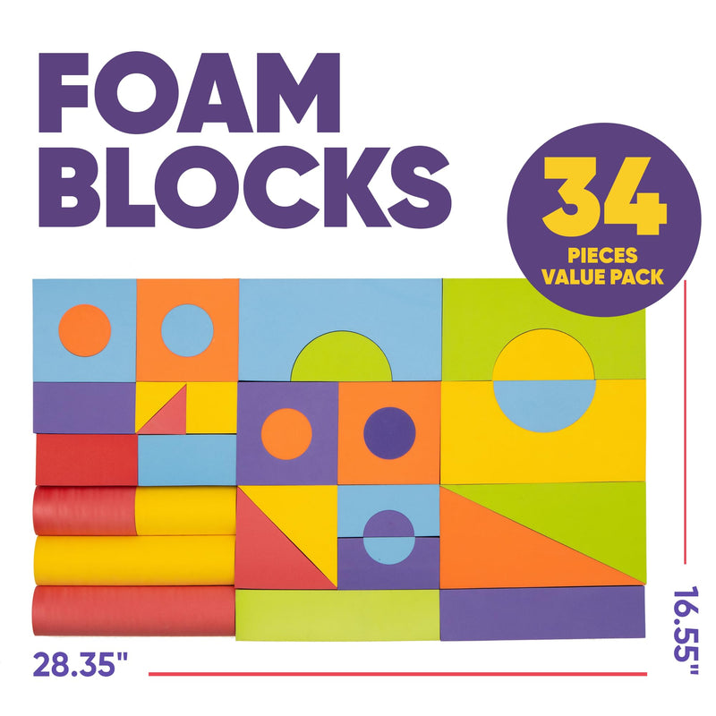 34-Piece Jumbo Foam Blocks Set for Toddlers - Multicolor Large Blocks