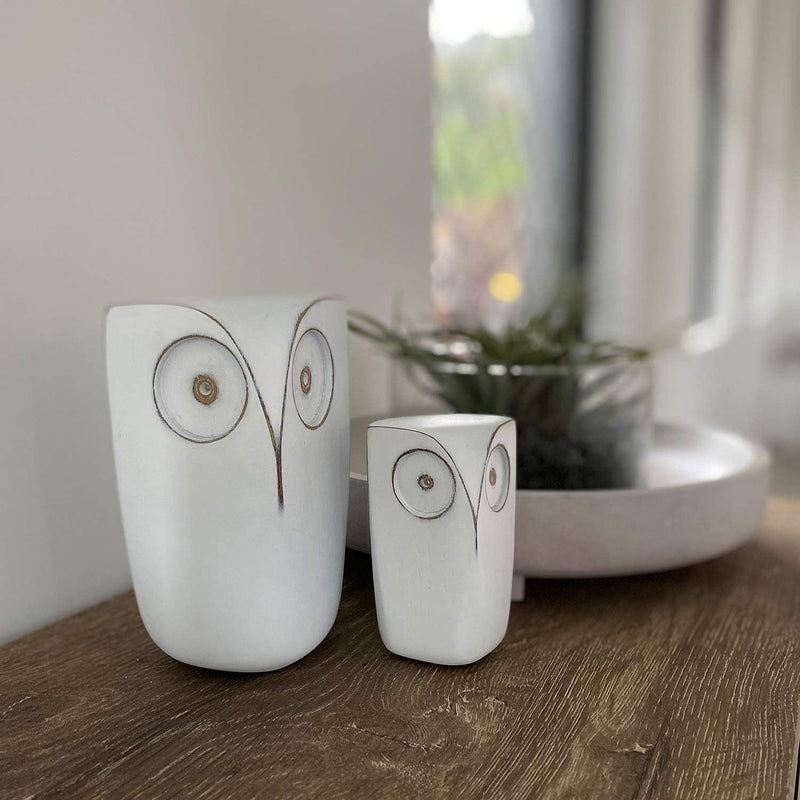 Set of 2 White Resin Owl Decor Statues - 5.75 & 4 Inches