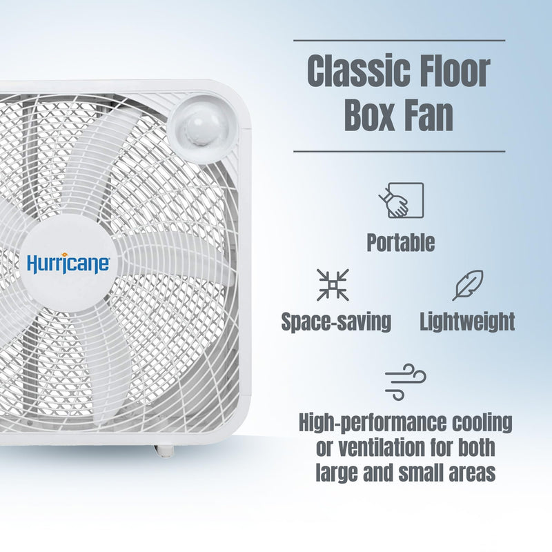 Hurricane 20 Inch Classic Floor Box Fan with 3 Quiet Speeds