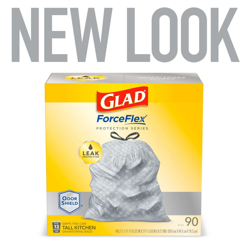 Glad ForceFlex Tall Kitchen 13 Gal Garbage Bags with Odor Shield 90 Ct