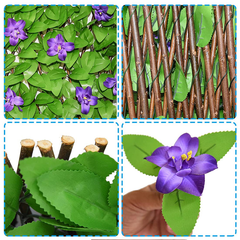 Purple Flower Expandable Faux Ivy Privacy Fence 22x120 inches