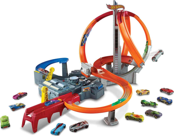 Hot Wheels Spin Storm Track Set with 3 Intersections & Motorized Booster