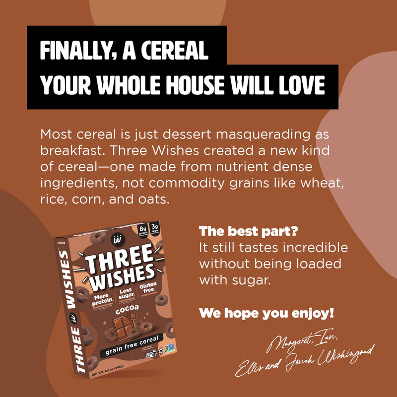 Three Wishes Cocoa Vegan Cereal - 8.6 oz Pack, Gluten-Free