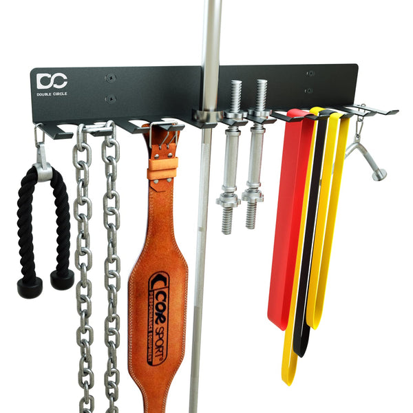 Heavy Duty Gym Equipment Wall Rack with 12 Hooks - 25" XL