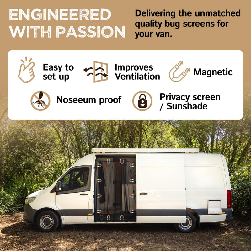 Living in a Bubble Van Bug Screen for Mercedes Metris, Ford Transit Connect, and Other Campervans, Universal Size Sliding Door Flyscreen Mosquito Net, Center Magnetic Closure