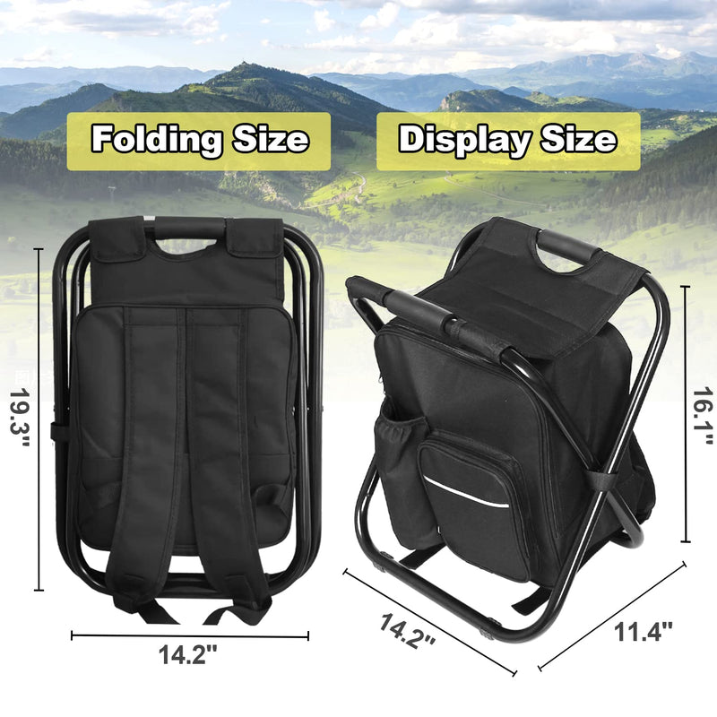 Jenseits Backpack Cooler Chair Portable Folding Seat Stool Lightweight Fishing Stool Outdoor Gear For Camping Travel Hiking Beach Picnic400 Lbs Capacity(Black)